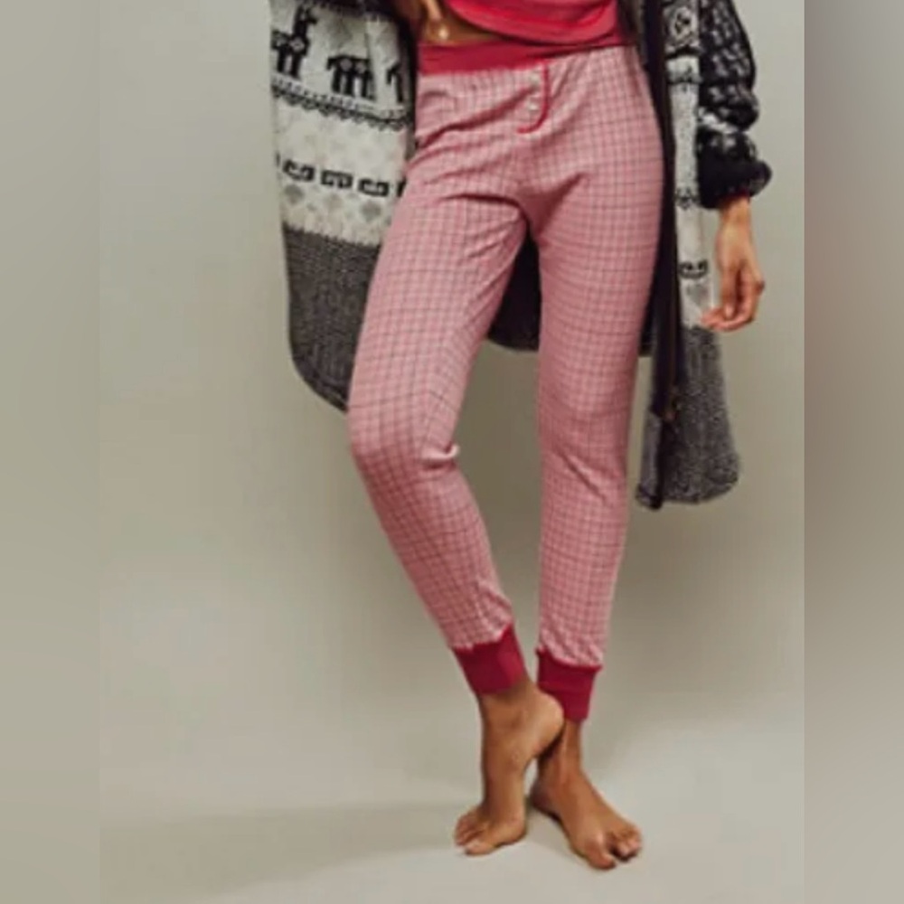 Free People Intimately Chill Evening Pink Plaid Pajama Lounge Pants Size XS
